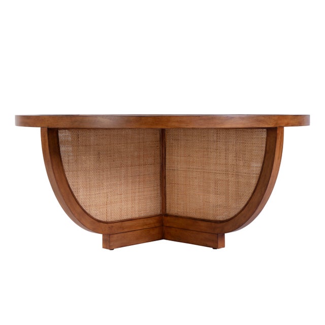 Bali Breeze 42 in. Round Wood and Mesh Woven Coffee Table, Heritage For Sale In Chicago - Image 6 of 10