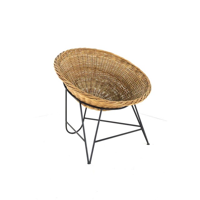 Mid-Century Modern Wicker Basket Armchair in the style of Matthieu Matégot For Sale - Image 10 of 18