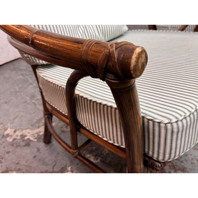 McGuire Furniture Bamboo Barrel Club Chairs, Pair Circa 1970's For Sale - Image 11 of 12