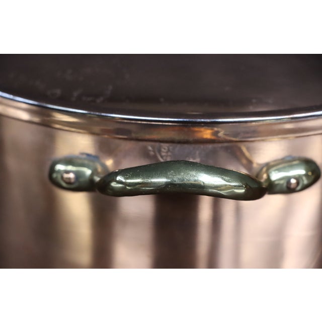Metal Copper Stock Pot With Lid and Brass Handles For Sale - Image 7 of 10