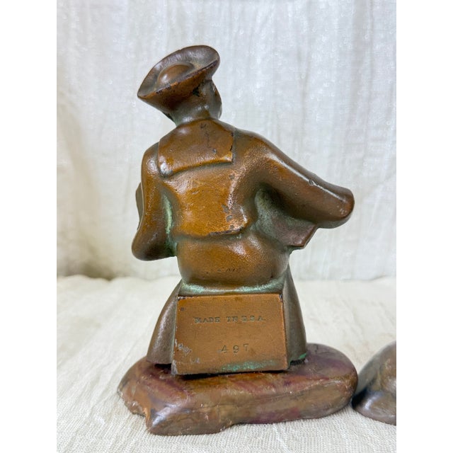 Bronze 1920s Hubley Cast Iron Accordion Player Bookends on Banded Onyx - Pair For Sale - Image 8 of 11