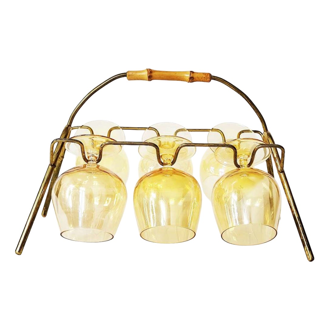 Mid-Century Modern Bamboo and Brass Cognac Glass Rack, 1950s | Chairish