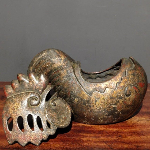Antiqued Bronze Rooster Incense Burner - Chinese Gilt Metal Bird Sculpture For Sale - Image 4 of 9