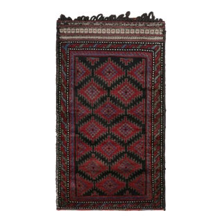 Rug & Kilim’s Baluch Tribal Rug in Black With Red and Teal Geometric Patterns For Sale