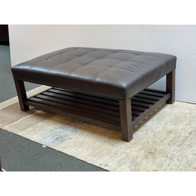 Arhaus Arhaus Kent Leather Ottoman With Lower Trays For Sale - Image 4 of 14