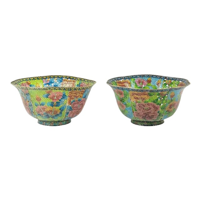 Large Chinese Cloisonné Plique-à-Jour Bowls - A Pair For Sale