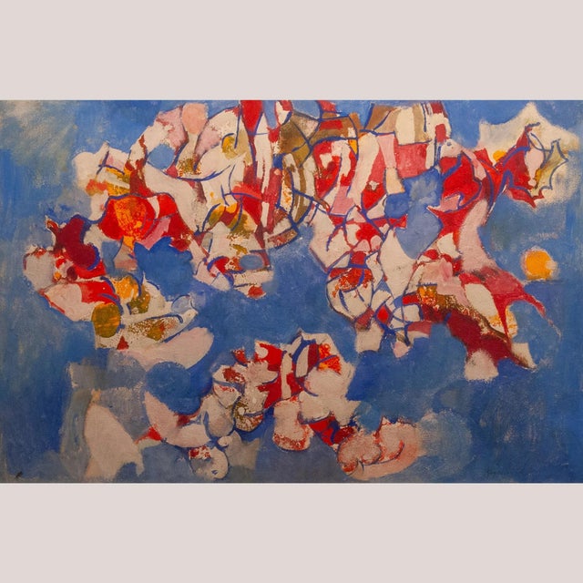 Abstract Composition in Blue and Red, 1950s, Oil on Canvas For Sale - Image 8 of 8