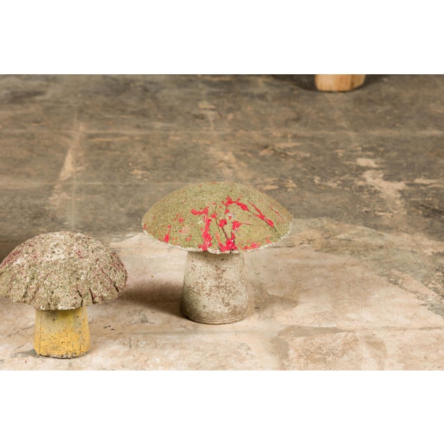 Set of Three American Midcentury Painted Concrete Mushroom Garden Ornaments For Sale - Image 12 of 12
