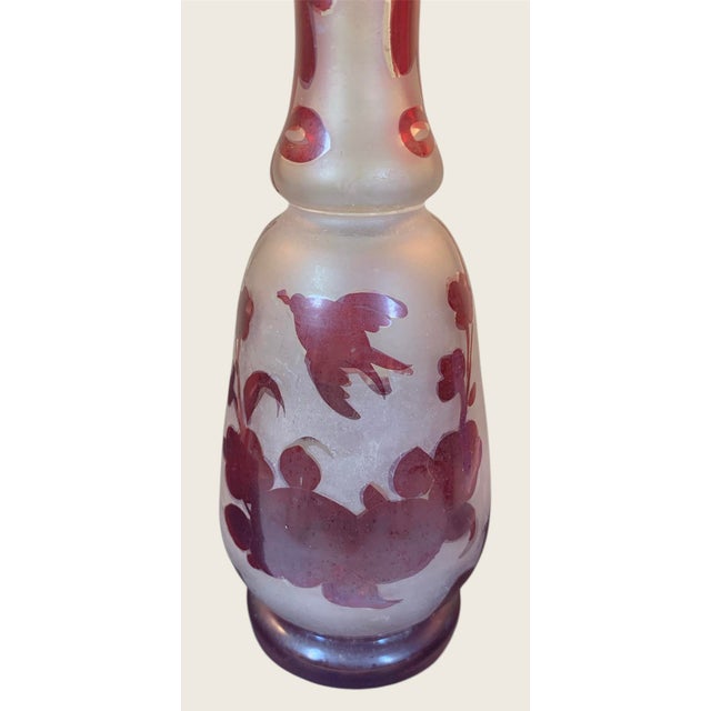 1900 - 1909 Antique Art Nouveau French Glass Vase With Birds & Ribbons C 1900 For Sale - Image 5 of 7