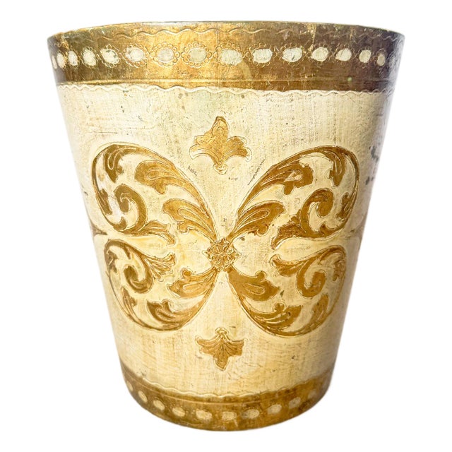 Mid 20th Century Vintage Mid-Century Italian Florentine Gilt Wastebasket For Sale