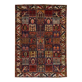 Vintage Handmade Bakhtiari Red Geometric Wool Rug 6'10" X 9'10" For Sale