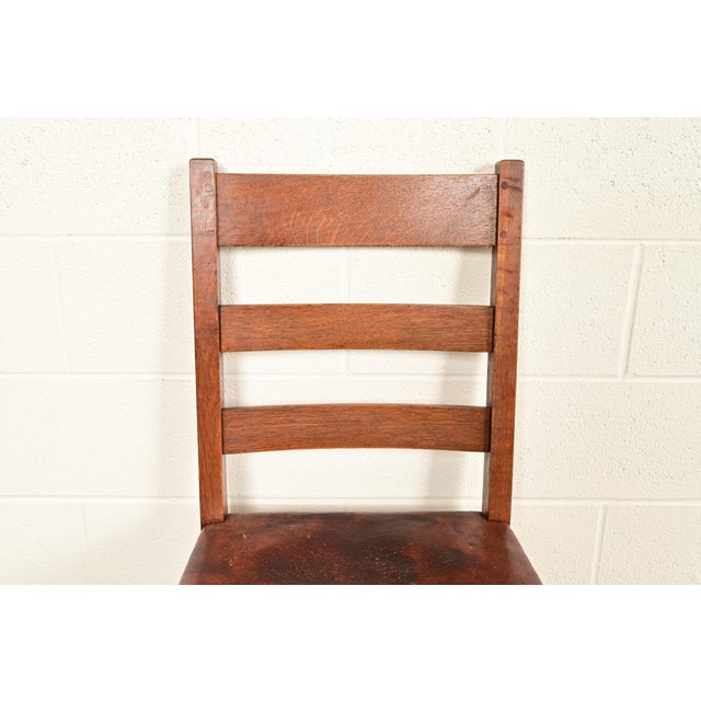L. & J. G. Stickley Antique Mission Oak Arts & Crafts Ladder Back Dining Chairs | Set of Eight For Sale In South Bend - Image 6 of 15