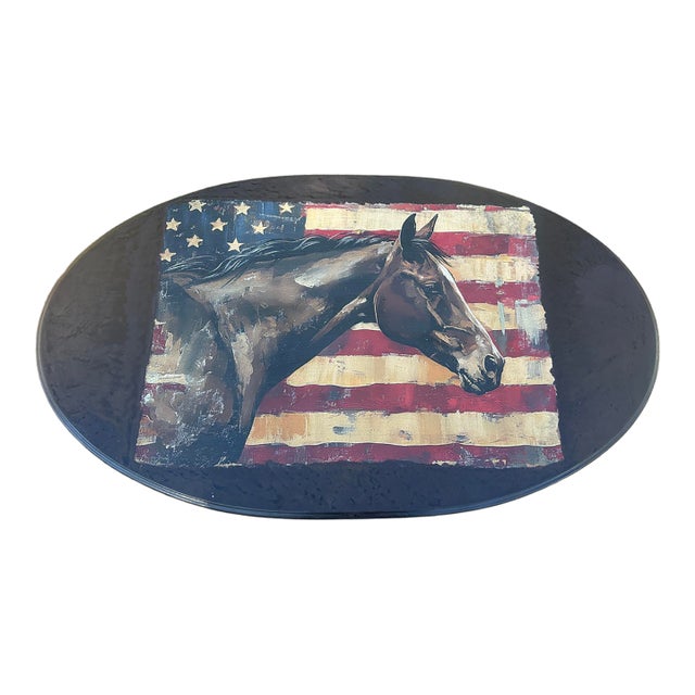 Patriotic Horse Coffee Table, Oval, Queen Anne Legs For Sale
