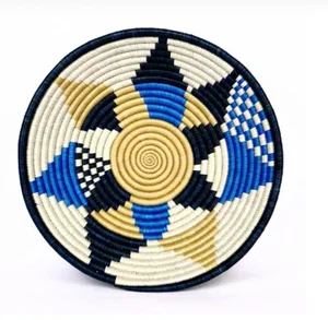 African Rwanda Woven Sweetgrass and Sisal Wall Hanging Basket
