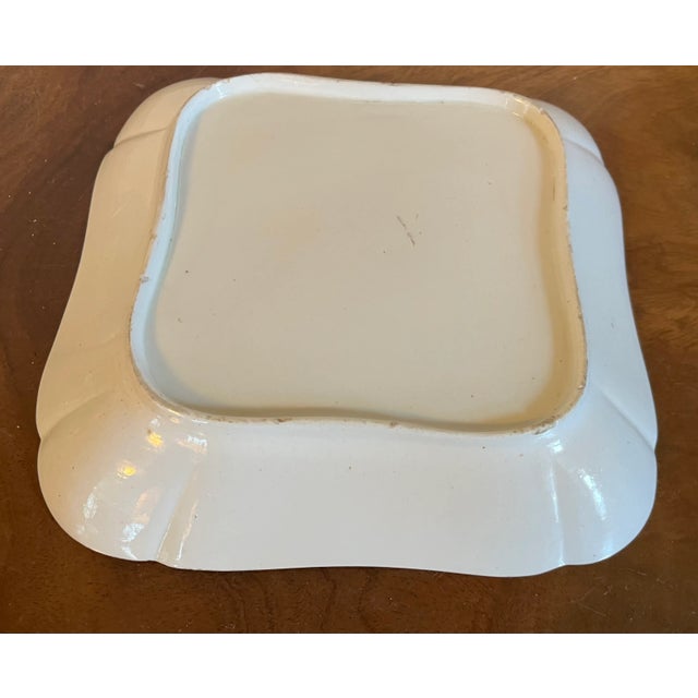 Yellow Antique Early 19th Century George III Coalport Porcelain Square Dessert Dish With Cow or Bull Crown Armorial Crest Circa 1810 For Sale - Image 8 of 10