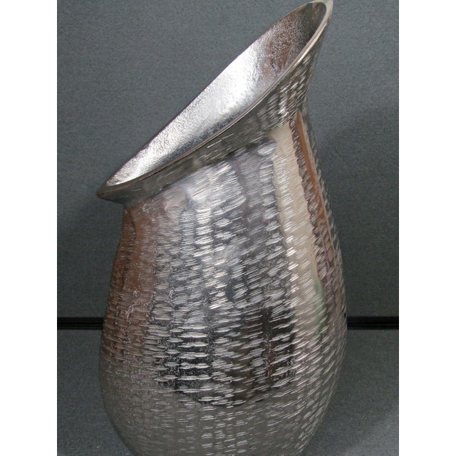 Metal Large Sculptural Textured Silver-Finish Vase For Sale - Image 7 of 12