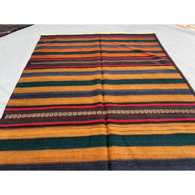 4'4" X 12'0" Vintage Afghan Handwoven Kilim Rug Tribal Striped Runner For Sale - Image 4 of 11
