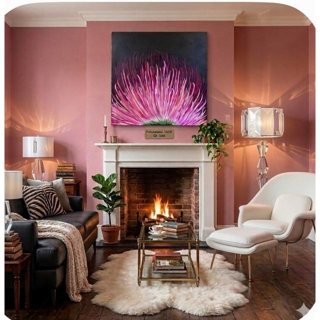 2010s CathyV Large Scale Contemporary Abstract. Floral Burst. Designed to Command a Wall. 35” X 35” For Sale - Image 5 of 5