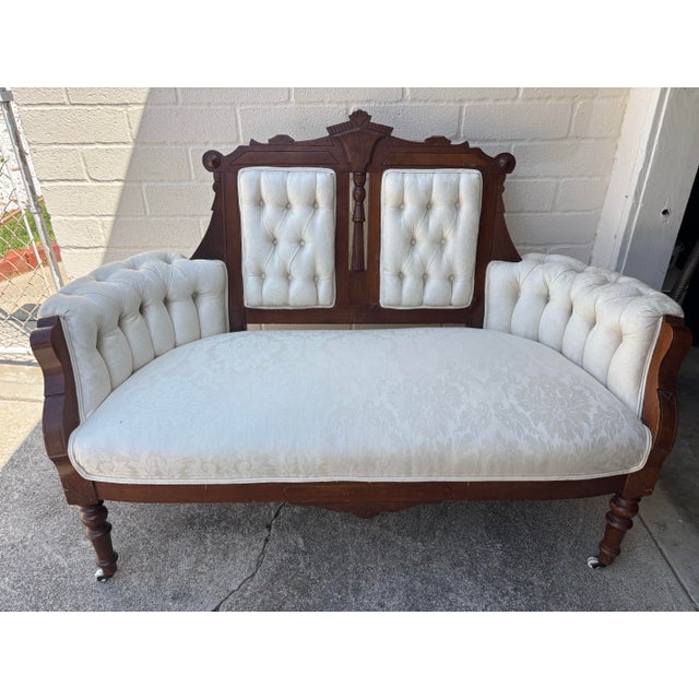 Late 19th Century Antique Eastlake Style Settee / Couch / Loveseat on Casters For Sale - Image 5 of 9
