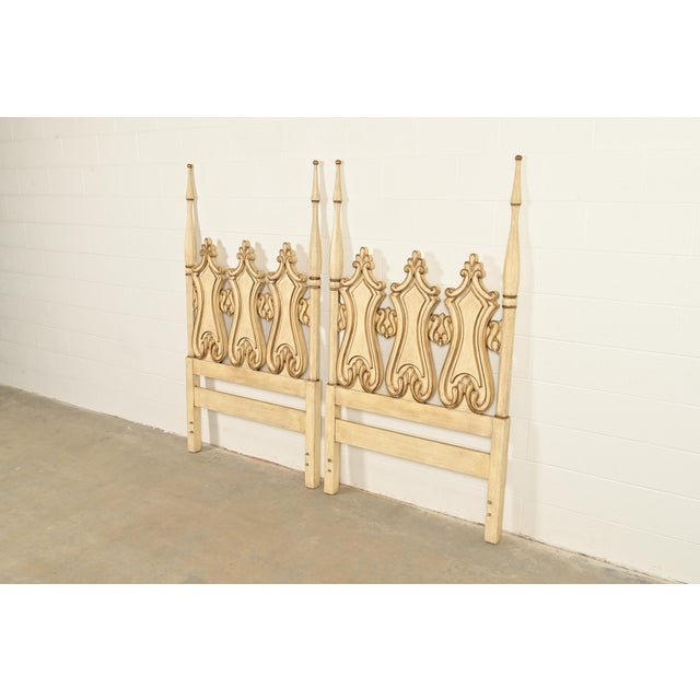 Rococo Romweber Hollywood Regency French Rococo Cream Lacquered and Parcel Gilt Twin Size Headboards, Pair For Sale - Image 3 of 9