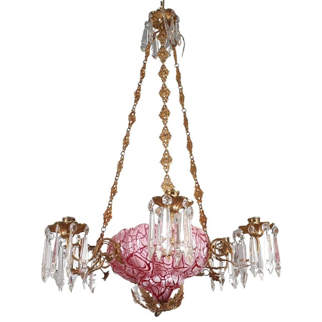 Antique gilt bronze/glass ceiling lamp/chandelier , 19thC Up to 250V (Europe/UK Standard).The wiring of this item may be...