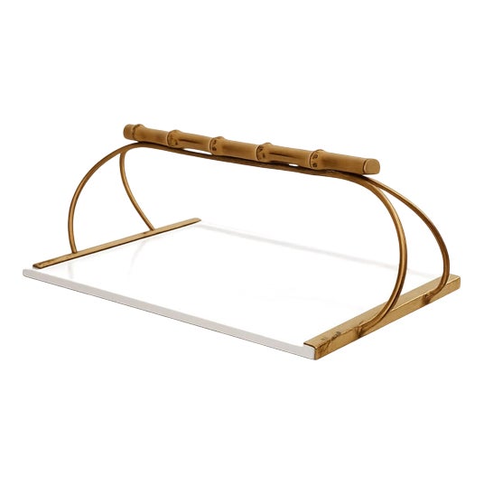 Mid-Century Modern Tray in Brass with Ceramic and Bamboo from Gucci, 1960s For Sale