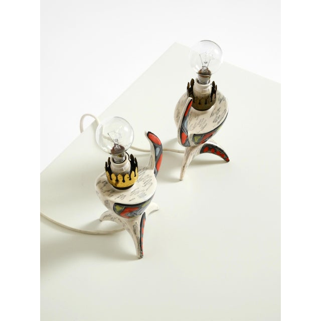 Mid-Century Modern Italian Hand-Painted Ceramic Table Lamps, 1950s, Set of 2 For Sale - Image 15 of 18