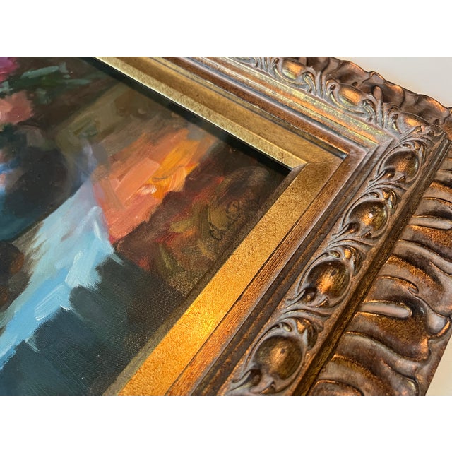 Gold Late 20th Century Floral Still Life Oil Painting on Canvas, Gold Ornate Frame For Sale - Image 8 of 15