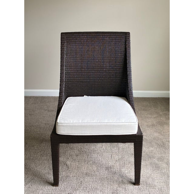 Contemporary Late 20th Century McGuire Woven Rattan Side Dining Chair With Ivory Cushion For Sale - Image 3 of 6