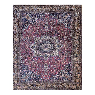 Vintage Persian Khorassan Rug, Hand-Knotted Wool, Floral Pattern, Crimson & Camel, 9x12 For Sale