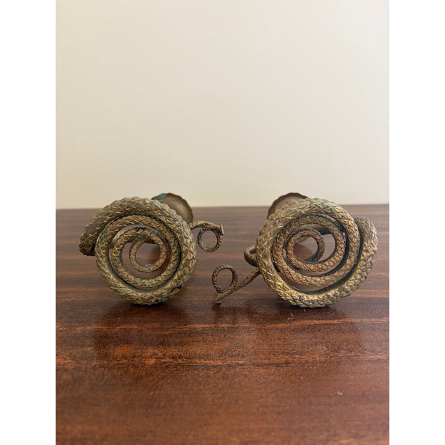 Antique French Brass Serpent Snake Candle Holders, Pair For Sale - Image 14 of 14