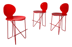Italian Modern Bar Stools in Wood and Red Metal, 1980s, Set of 3