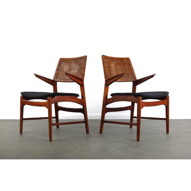 1960s Teak and Cane Vintage Dining Chairs by E Knudsen for Jensen & Lykkegaard - a Pair For Sale - Image 5 of 5