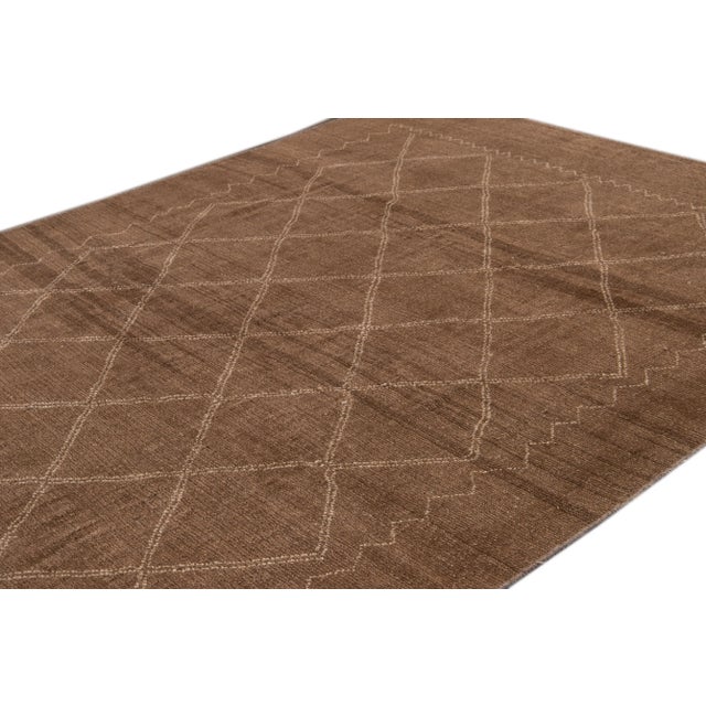 2010s Modern Moroccan Style Brown Handmade Geometric Wool Rug For Sale - Image 5 of 8
