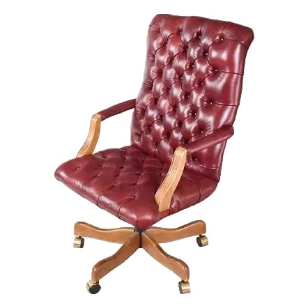 Chesterfield Style Tufted Leather High Back Executive Office Chair For Sale