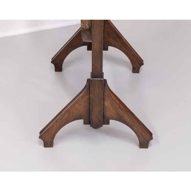 Brown Arts & Crafts Oak & Copper Floor-Standing Dinner Gong attributed to Shapland and Petter, 1890s For Sale - Image 8 of 12