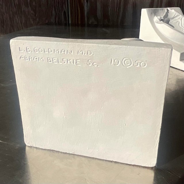 White Vintage Boho 1950s Plaster Heart Bookends, Signed- Set of 2 For Sale - Image 8 of 12