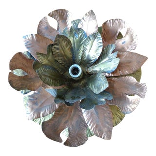 Vintage Brutalist Gilt Metal Floral Ceiling Fixture/ Plafonnier Styled After Maison Jansen For Sale