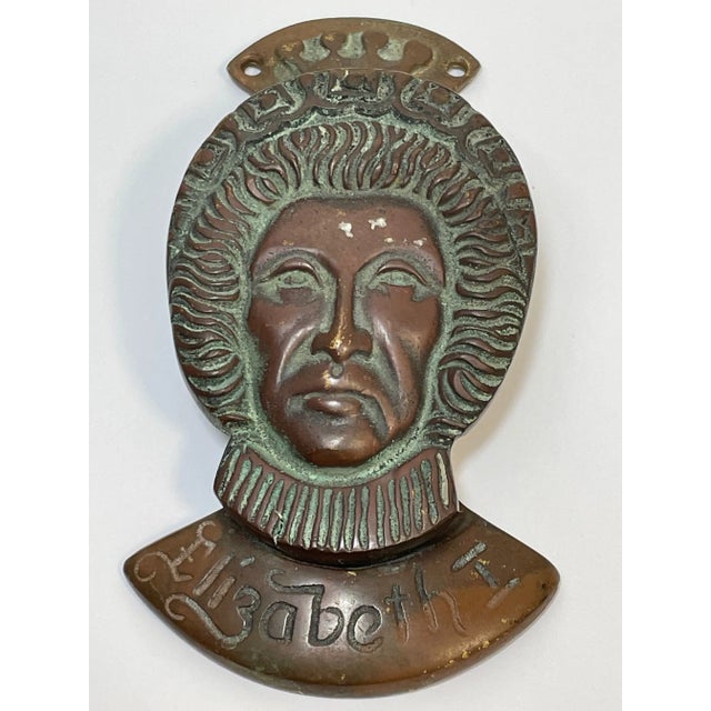Small Tudor Queen of England Elizabeth 1st Ruff Collar Brass Door Knocker Circa Early 20th Century For Sale - Image 11 of 11