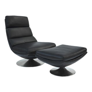 Italian Leather Chair and Ottoman For Sale