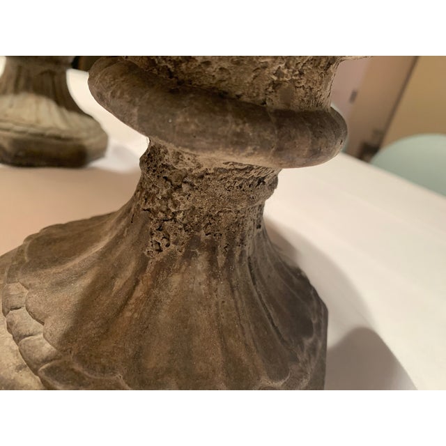Antique Cast Stone Garden Urns - a Pair For Sale - Image 10 of 13