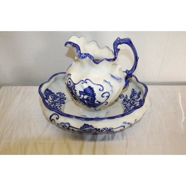 Late 20th Century Late 20th Century Staffordshire English Ironstone Hand Painted Porcelain Bowl & Pitcher For Sale - Image 5 of 11