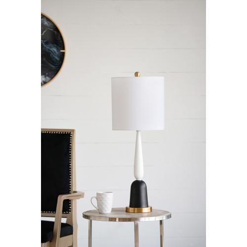 Black-White-Gold Contrast Streamlined Table Lamp For Sale - Image 4 of 5