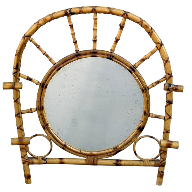 Vintage French Rotin Coat Rack Mirror, 1960s For Sale - Image 9 of 13