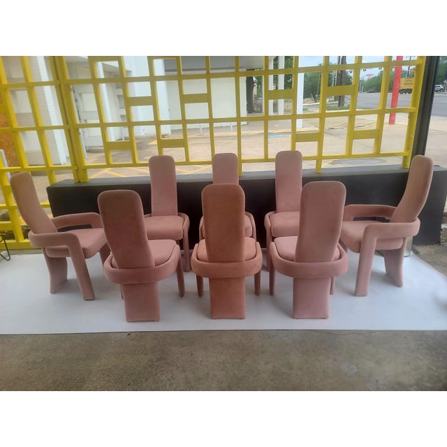 1980s Post Modern dramatically Sculptural High Back Dining Chairs by Trend Line. Set of 8 with two Arm Chairs and six Side...