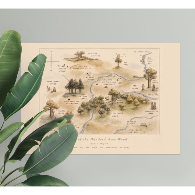 E H Shepard 1926 Antique Map of the Hundred Acre Wood Fine Art Mounted Board Print 30" X 24" For Sale - Image 12 of 12