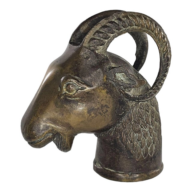 Vintage Horned Serpent Ram Goat Head Finnial Candle Snuffer Brass Pima Story For Sale