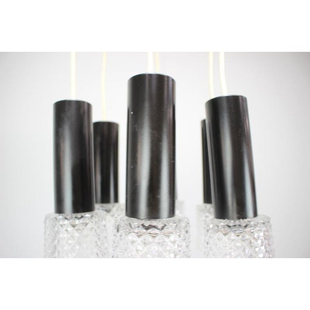 Black Mid-Century Modern Czechoslovak Glass 5-Light Pendant, 1970s For Sale - Image 8 of 16