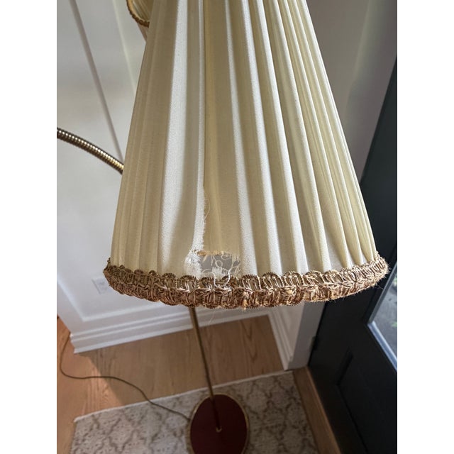 Vintage Mid Century Brass and Red Floor Lamp W/3 Fabric Shades For Sale - Image 4 of 6