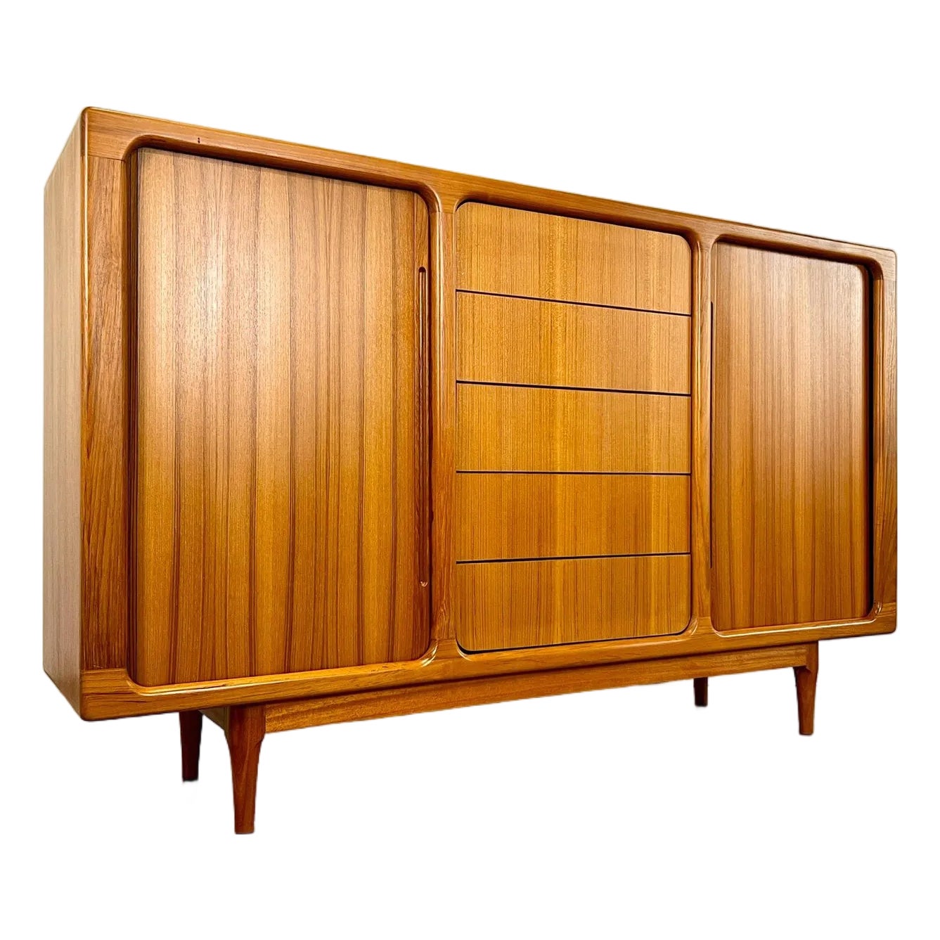 1970s Mid Century Danish Modern Teak Tambour Door Tall Credenza by